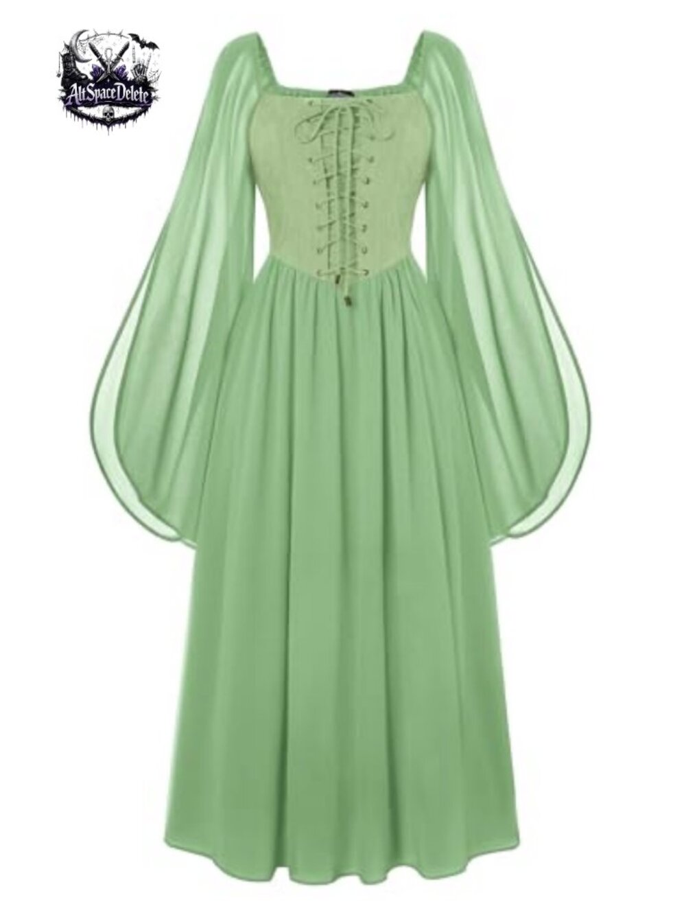 Renaissance Medieval Witch Dress Bell Sleeve Chiffon Cosplay Costume